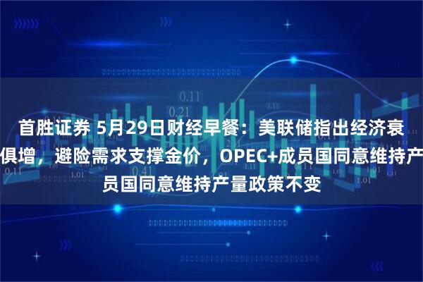 首胜证券 5月29日财经早餐：美联储指出经济衰退风险与日俱增，避险需求支撑金价，OPEC+成员国同意维持产量政策不变