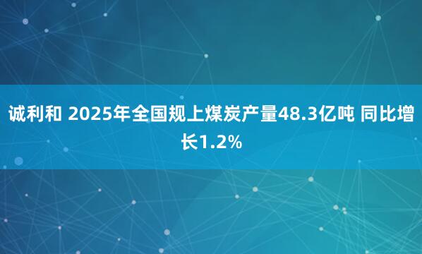 诚利和 2025年全国规上煤炭产量48.3亿吨 同比增长1.2%